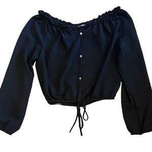 Fashion Nova Black Ruffled Blouse with Tie Front